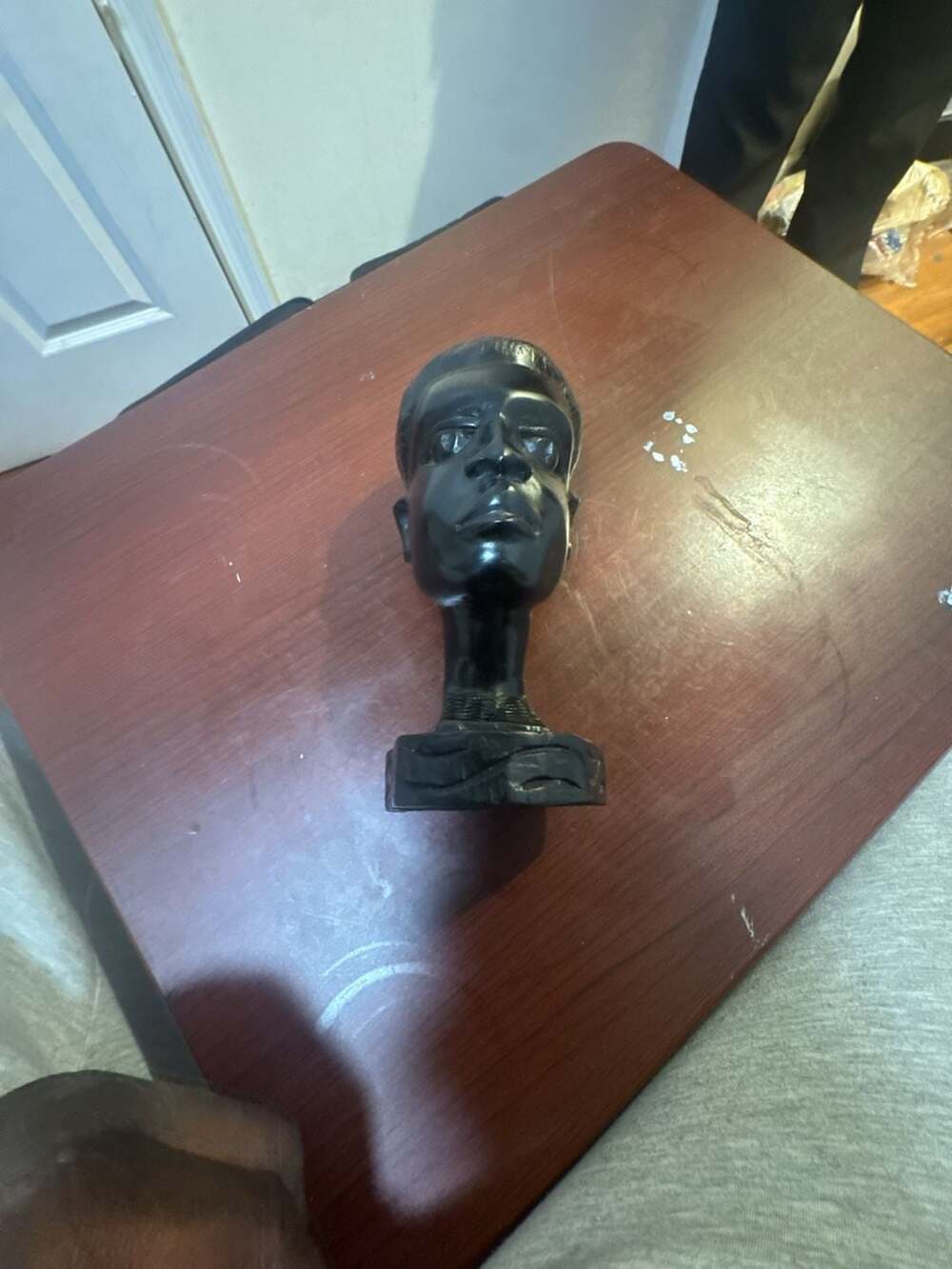 African Hand Carved Wood Male Head Bust Sculpture